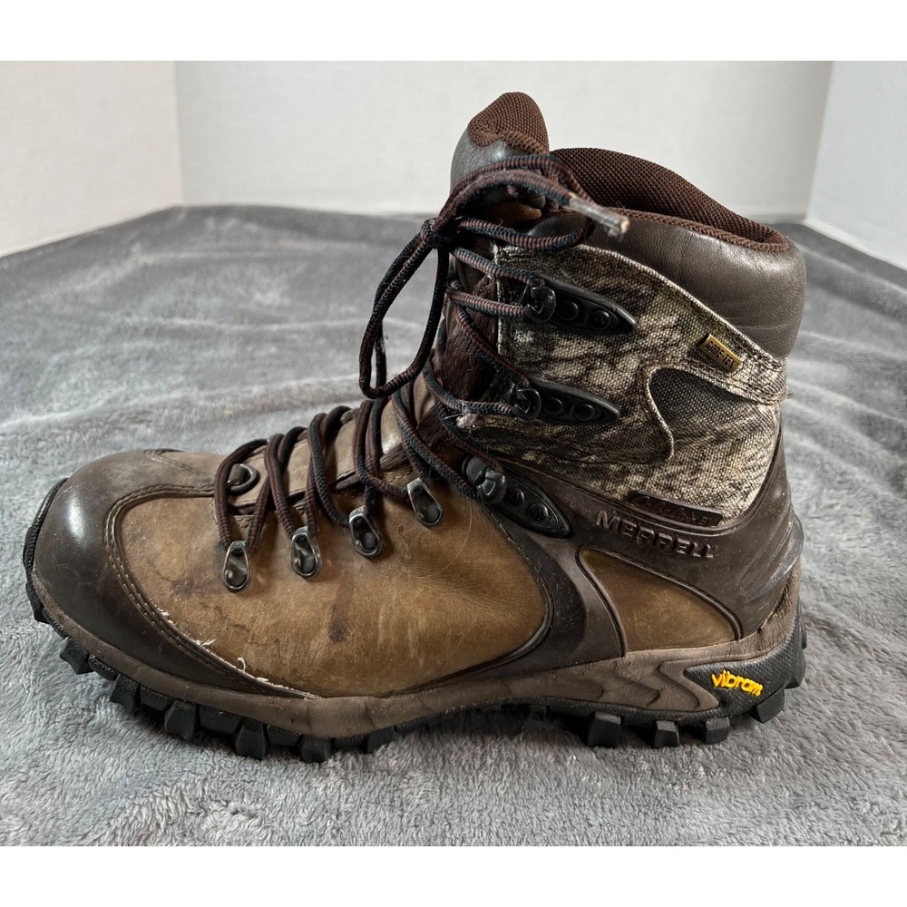 Cabelas Merrell Gore-Tex Boots Mens 8" Size 10 Camo Vibram Thinsulate Insulated